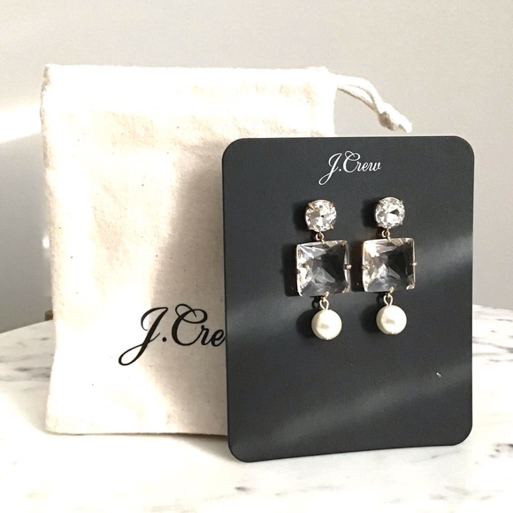 J.Crew Crystal and Pearl Drop Earrings NWT - Picture 2 of 9